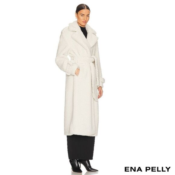 Ena Pelly **NWT** Harri Oversized Belted Teddy Coat in Bone White - Picture 4 of 14